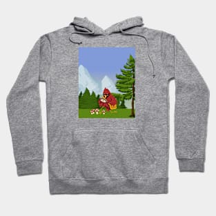 Cardinal Bird Picking Mushrooms on a Sunny Day Hoodie